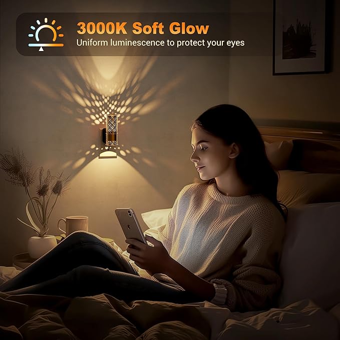 JandCase Night Lights Plug into Wall, Aesthetic Nightlight with Metal Shade, 3000K Warm White 0-100LM Adjustable Brightness, Dusk to Dawn Sensor Plug in Night Light for Bathroom Hallway Bedroom