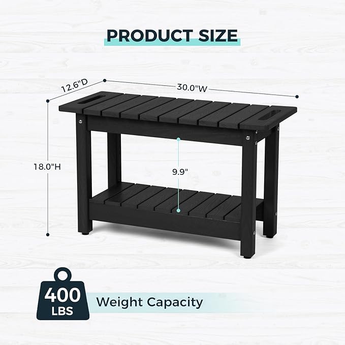 30" Shower Bench, Waterproof Poly Lumber Shower Stool for Shaving Legs, Shower Chair Seat Holds up to 400lbs, Bathroom Bench for Inside Shower, Non-Slip (Black)