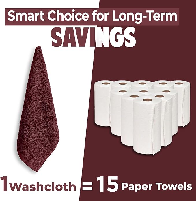 DAN RIVER 12 Pack Wash Cloths for Showering [12x12] - 100% Cotton Washcloths Premium Quality Flannel Face Cloths for Bathroom, Highly Absorbent and Soft Feel Wash Clothes, Pomegranate