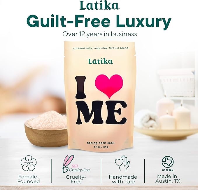 Latika Soak Set of 3 - I Heart Me Bath Soaks with Oats, Milk & Honey for Self-Love & Self-Care – for Relaxation, Muscle Recovery & Skin Nourishment – Stress Relief Soaking Salts