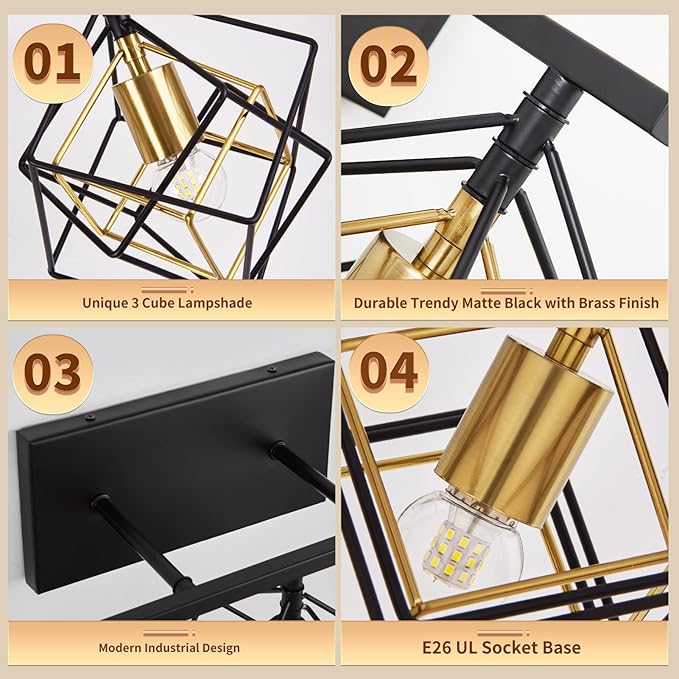 Bathroom Vanity Light with 5 Bulbs Bathroom Light Fixtures Over Mirror with Rotatable 5 Cube Shades Modern Wall Mounted Matte Black