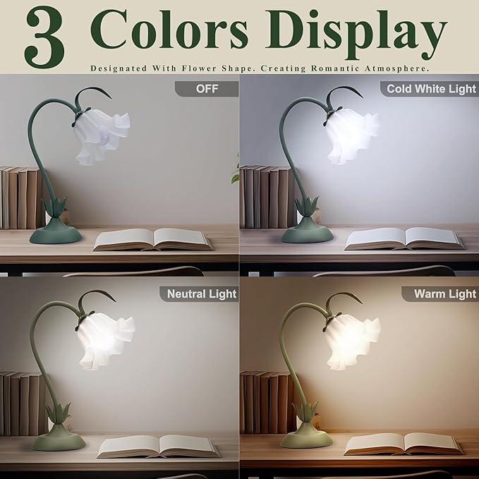 2Pack Flower Table Lamp, 3 Level Brightness Vintage Flower Reading Light with E26 Bulb, Cute Desk Lamp Bedside Lamps Lily Lamps for Nightstands Living Room Bedroom Ambient Lighting Home Decor