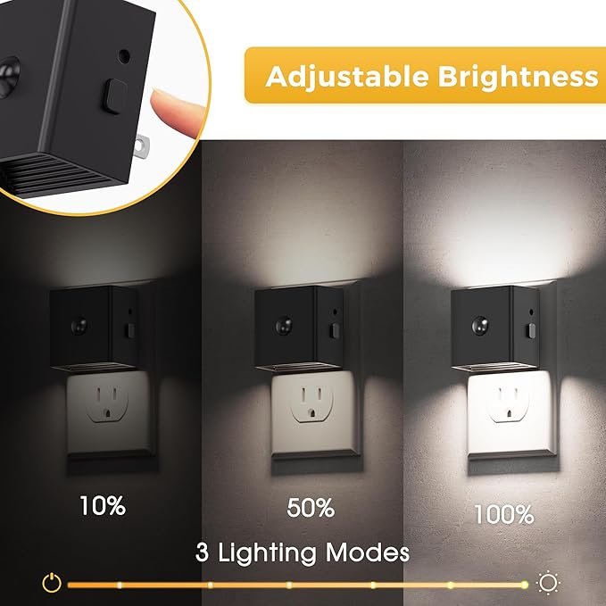 L LOHAS LED Motion Sensor Night Light, [2-Pack] Motion Activated Night Light, Motion Sensor and Dusk to Dawn Sensor, Brightness Adjustable, 5000K Daylight White Nightlight for Bathroom Hallway Kitchen