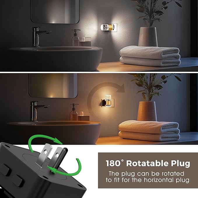 Night Lights Plug into Wall, Dimmable Night Light with Dusk-to-Dawn Light Sensor, Soft White/Cool White/Amber 3 Light Color, Adjustable Brightness, Rotatable plug, Bubble Nightlight for Hallway