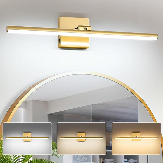 24 Inch LED Bathroom Vanity Light (3000K/4000K/6000K, Dimmable), Brass Modern Bathroom Light Fixture Over Mirror, Vanity Light Bar with Angle Adjustable