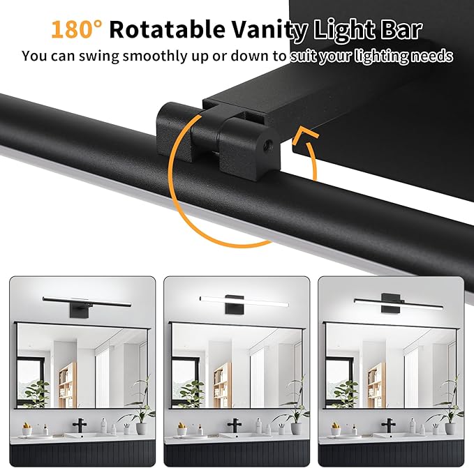 24 Inch LED Bathroom Vanity Light (Cool White 6000K), Black Modern Bathroom Light Fixture Over Mirror, Vanity Light Bar with Angle Adjustable