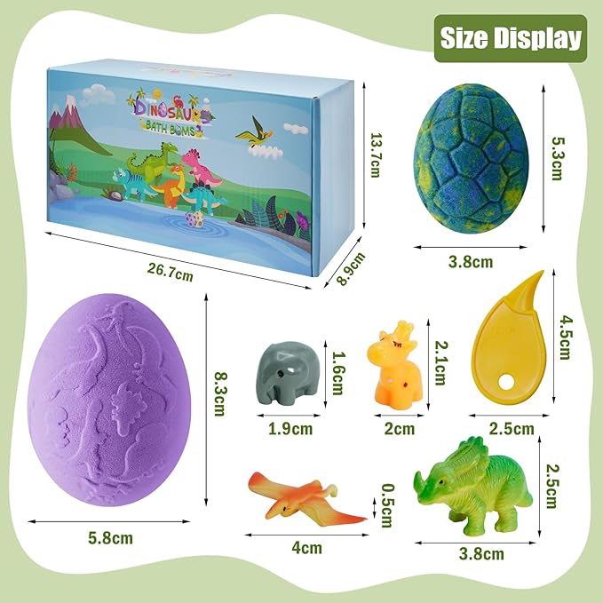 Bath Bombs for Kids with Dinosaur Toys Inside, 8 Pack XXL Large Dinosaur Bath Bombs Bubble Bath Gift Set, Perfect Birthday Christmas Easter Dino Toys Gifts for Kids 3-12, Girls and Boys