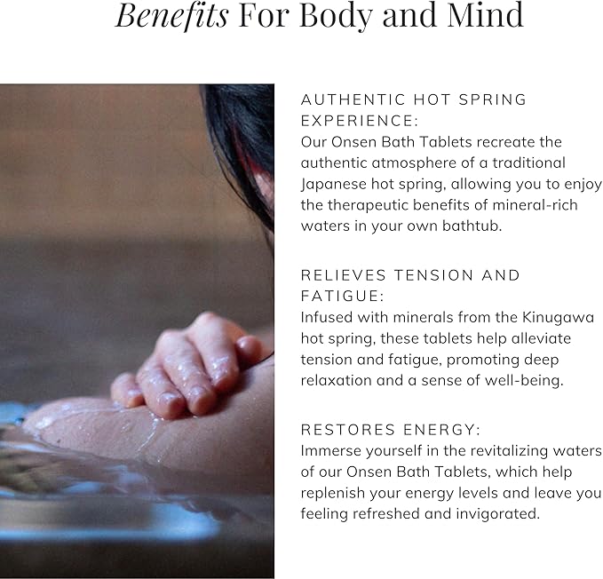 Onsen Bath Tablets 3-Pack: Japanese Hot Spring Minerals from Kinugawa, Relieve Stress, Soothe Muscles, Restore Energy, Detox & Hydrate Skin, Spa Bath Soak Tablets for Relaxation