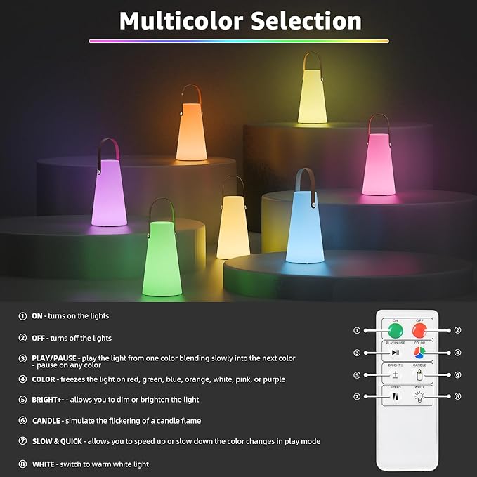 2 Pack Outdoor Lanterns, GGII Rechargeable Camping Lantern with IP44 Waterproof, Battery Operated Outdoor Portable Cordless Table Lamp with RGB Lights for Patio Balcony Garden (Leather Handle)