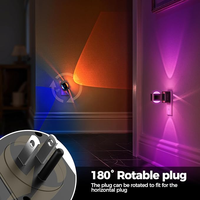 Briignite Night Light Projector, RGB Color Changing Night Light for Kids, 180° Rotating Night Lights Plug into Wall, Dusk to Dawn Sensor, RGB Ambient Lighting for Gaming Room Bathroom Gifts, 2 Pack