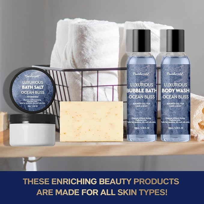 PEARLWORLD 12Pcs Men's Birthday Gift Ideas Ocean-Scented Bath Spa Set - Skin Care Gift Kit for Him, Ideal Men Gifts for Christmas, Self-Care