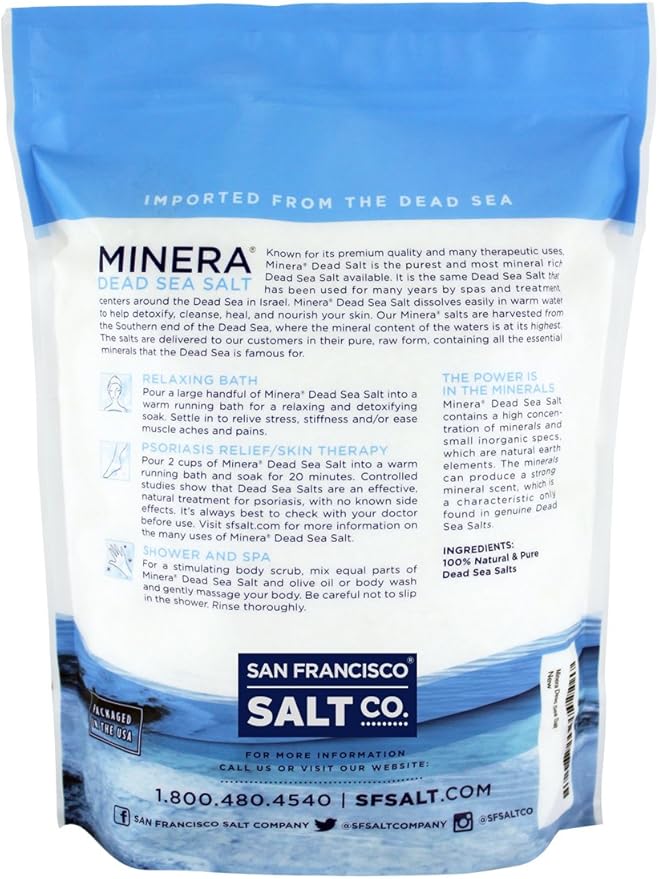 Minera Fine Grain Dead Sea Salt for Bath & Soaking – 2 lbs, Fast-Dissolving, 100% Pure & Natural, Unscented, Skin-Nourishing Sea Salt