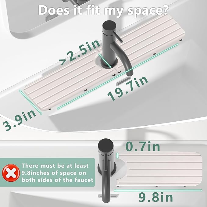 20inch x 4inch Kitchen Sink Faucet Mat, Water Absorbing Stone Faucet Splash Guard for Bathroom Counter, Quick Drying Diatomite Tray for Kitchen Sink, White