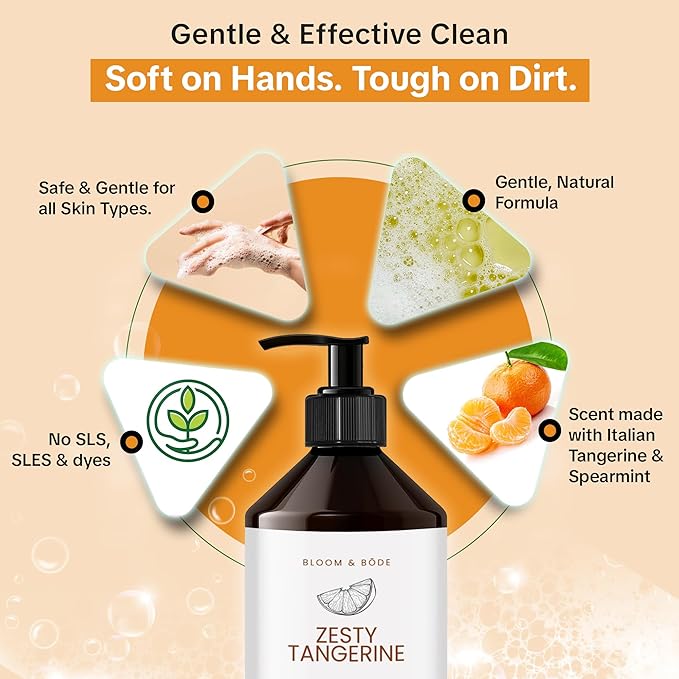 Luxury Liquid Hand Soap Refill - Natural Scented Hand Wash - Gentle Hand Soap with Essential Oils & Aloe Vera - Moisturizing Handwash for Bathroom and Kitchen - Zesty Tangerine Scent, 33.8 fl oz