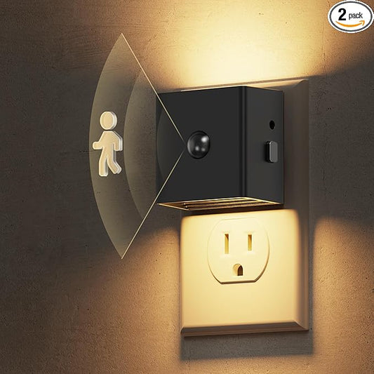 L LOHAS LED Motion Sensor Night Light, [2-Pack] Motion Activated Night Light, Motion Sensor and Dusk to Dawn Sensor, Brightness Adjustable, 3000K Soft White Nightlight for Bathroom Hallway Kitchen