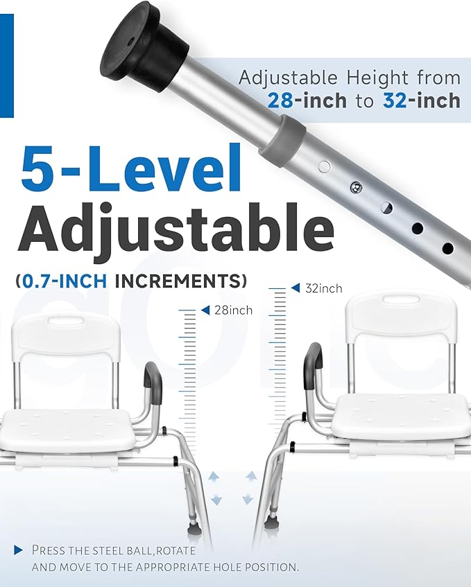 Sangohe Shower Chair for Inside Shower, Sliding Shower Chair, Tub Transfer Bench with 360⁰ Swivel Seat, Tub Transfer Benches for Bathtubs, Medical Shower Seat for Elderly and Disabled, 788B