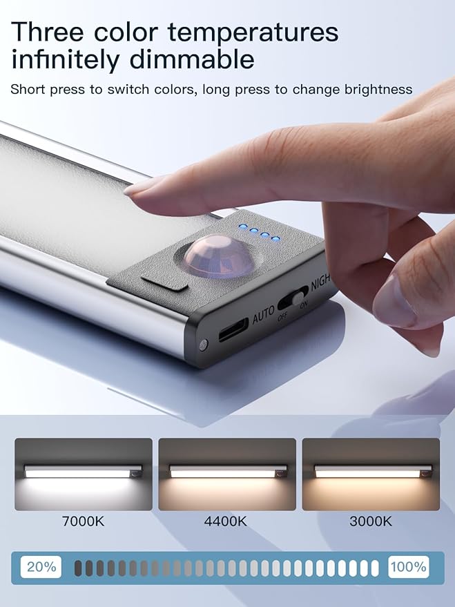 Under Cabinet Lighting（2 Pack）,Long Endurance Rechargeable Battery 88 LED 3 Color Lights, Motion Sensor Light Indoor, Dimmable Night Light, Closet Lights for Kitchen Wireless,Stick-On Cabinet Lights.