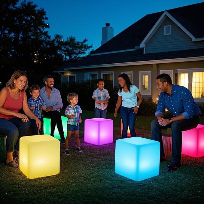 Mr.Go 20-inch LED Lighted Cube Table, Large LED Cube Chair Light, 16 RGB Colors Glowing Cube Seat w/Remote - Rechargeable - Waterproof - Home Outdoor Patio Pool Bar Stage Party Lighting Decoration