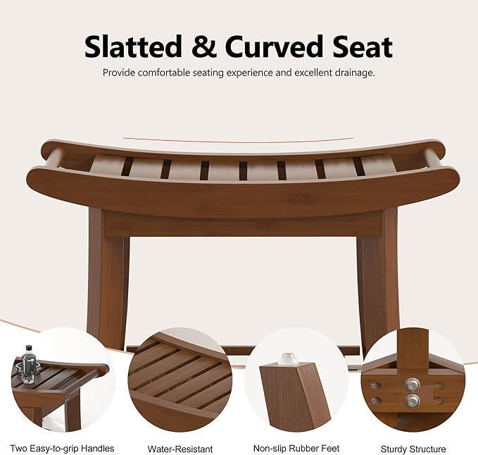 Bamboo Shower Bench Chair Bathroom Shower Stool Seat for Inside Shower Bathtub with Storage Shelf Shower Foot Rest for Shaving Legs 25.2 x 13 x 19.2 Inches Chestnut Brown