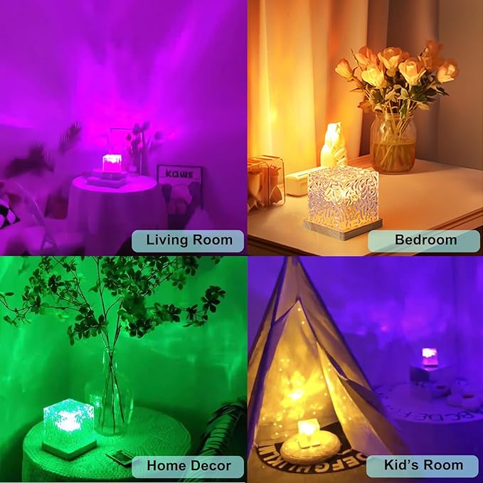 Aurora Ocean Wave Lights Projector Rechargeable, Touch Cube Color Changing Light with 16 Colors 4 Modes Dimmable Cordless Mood Lamp for Shower, Northern Light for Bedroom Bathroom, with Remote (Large)