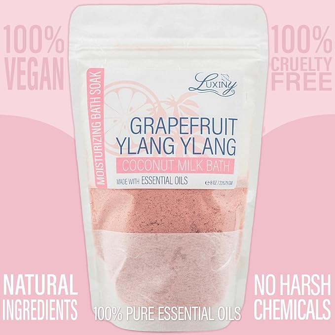 Luxiny Vegan Milk Bath Soak Made with Moisturizing Coconut Milk Powder & Sweet Almond Oil for a Bath Bomb Dust Soothing Fizz & Relaxing Soak, 8 oz. (Grapefruit Yang Yang)
