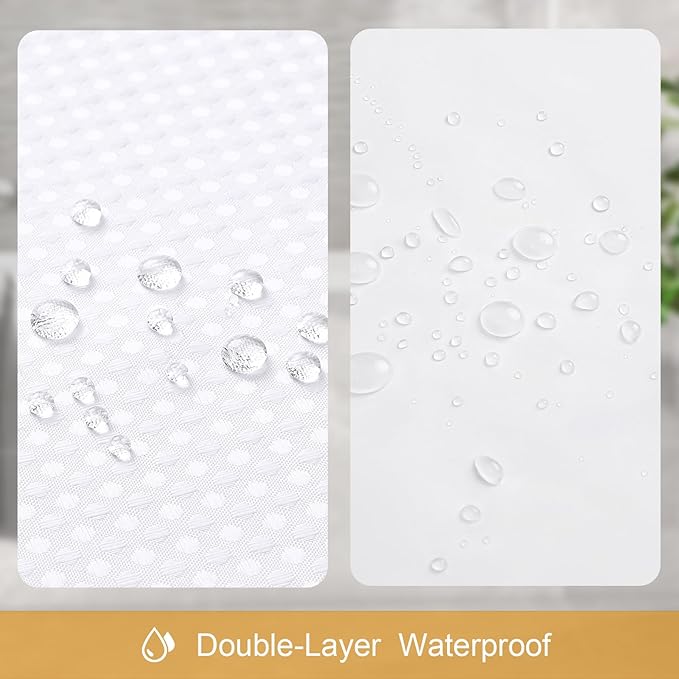 3 in 1 Stall Half Size Shower Curtain Set-36W x 72 H, White Waffle Waterproof Fabric and PEVA Liner Set with Stainless Steel Hooks