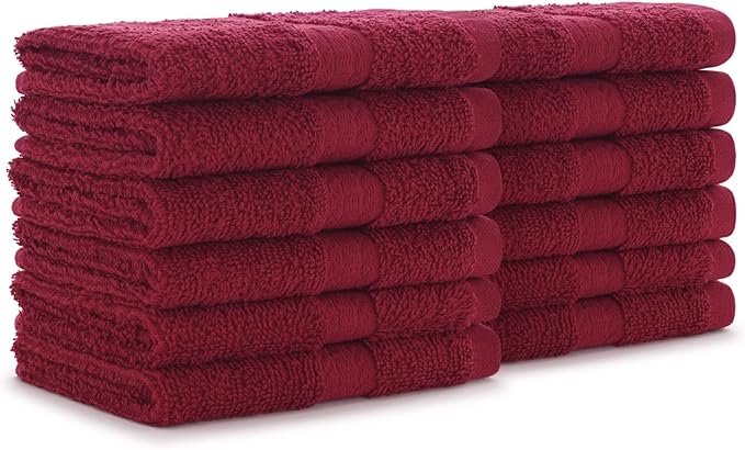 Arkwright True Color Solid Wash Cloths - Soft 100% Cotton Washcloths 12 Pack - Lightweight 475 GSM, Absorbent & Quick Dry for Face and Body, 12 x 12 in, Burgundy