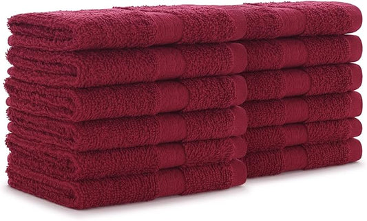Arkwright True Color Solid Wash Cloths - Soft 100% Cotton Washcloths 12 Pack - Lightweight 475 GSM, Absorbent & Quick Dry for Face and Body, 12 x 12 in, Burgundy