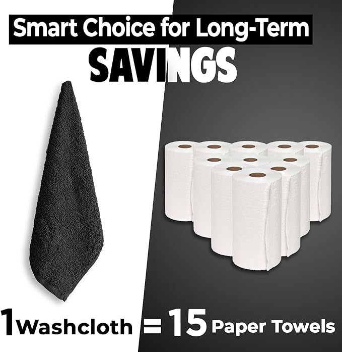 DAN RIVER 12 Pack Wash Cloths for Showering [12x12] - 100% Cotton Washcloths Premium Quality Flannel Face Cloths for Bathroom, Highly Absorbent and Soft Feel Wash Clothes, Black