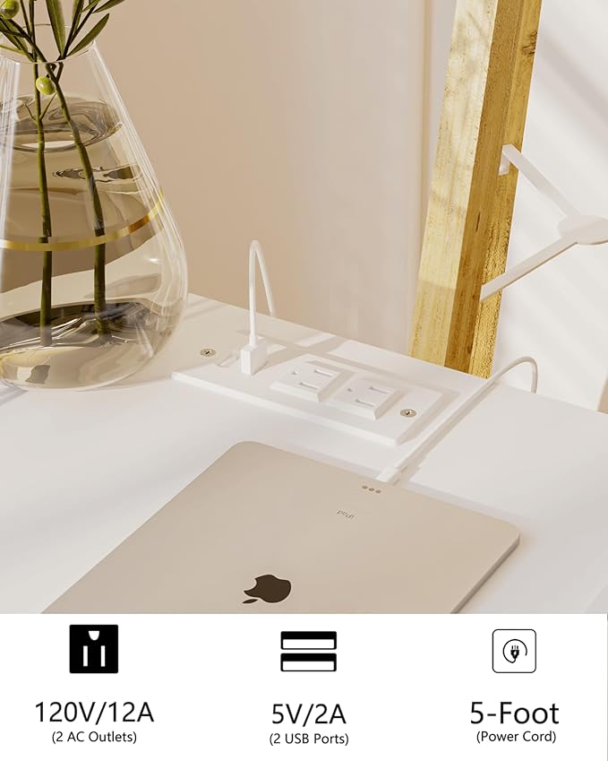 White Nightstand with Outlet,Modern Bedside Table with Storage Drawer and Open Wood Shelf, for Living Room, Bedroom and Small Spaces, Accent Night Stand with Solid Wood Legs, Easy Assembly