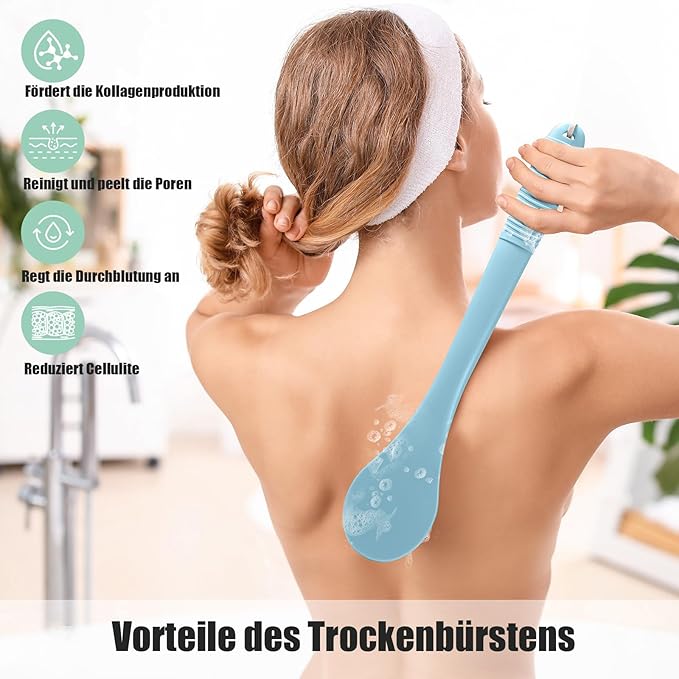 17-Inch Back Scrubber for Shower, Anti-Slip Exfoliating Body Brush for Bath, Gentle Back Brush for Shower for Men, and Women, Cleaning Skin for Smooth, Glowing Skin (Light Blue)