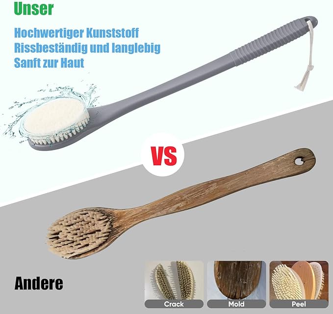 17-Inch Back Scrubber for Shower, Anti-Slip Exfoliating Body Brush for Bath, Gentle Back Brush for Shower for Men, and Women, Cleaning Skin for Smooth, Glowing Skin (Grey)