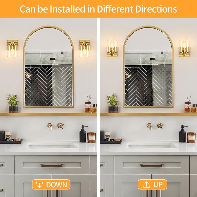 1 Light Modern Bathroom Light Fixtures Over Mirror, Brass Finish Vanity Lights for Bathroom Wall Sconces with Clear Glass Shades, E26 Socket (Bulbs Not Included)