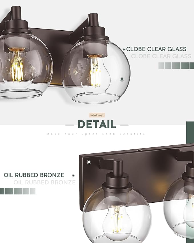 Bathroom Light Fixtures Over Mirror, 5-Light Oil Rubbed Bronze Bathroom Vanity Light with Globe Clear Glass Shade, 32 Inch Modern Sconces Wall Lighting, VL195-ORB-5