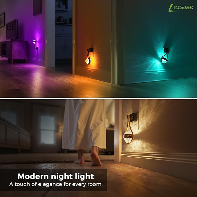 L LOHAS LED Night Lights Plug Into Wall: Star Projector RGB Night Light with 10 Color Change, Dusk to Dawn Sensor, 330°Rotating Globe Night Light for Bedroom, Hallway, Home Decor, Gaming Room