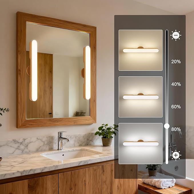 Set of 2 Wireless Vanity Makeup Lights for Mirror, Rechargeable LED Stick On Light Bar for Bathroom Mirror with Dimmable 3 CCT, Long Battery Life Cordless Light for Vanity Desk(Light Brown)