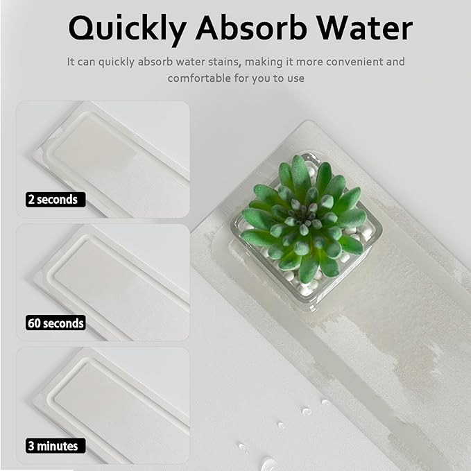 2 PCS Fast-Drying Stone Trays for Bathroom Sink & Kitchen Counter, Water Absorbing Diatomite Sink Coasters, Vanity Tray, Hand Soap Holder with Anti-Skid Pads (9.5" x 4.7" White)