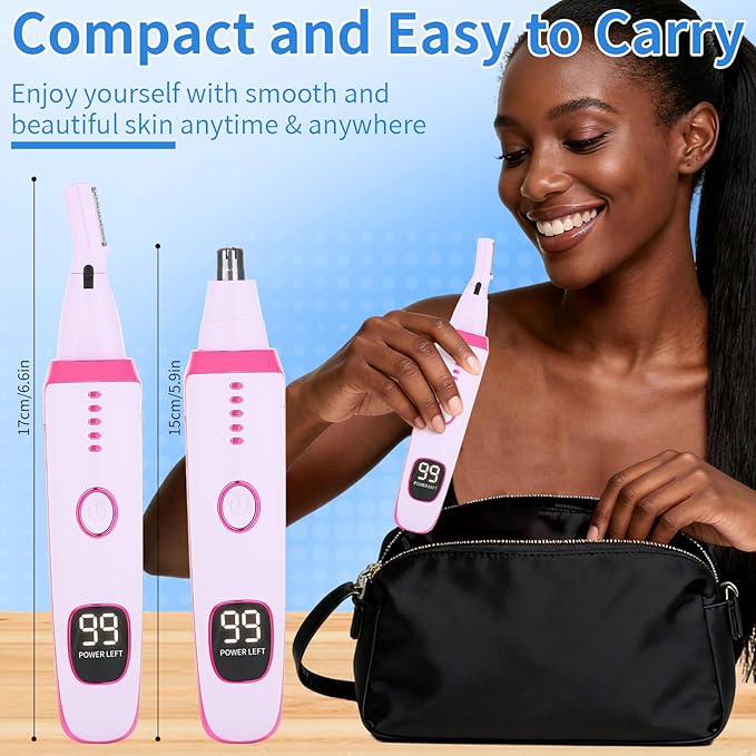 2 in 1 Nose and Ear Hair Trimmer with LED Display, Rechargeable Electric Nasal Hair Clipper for Men & Women, Eyebrow & Facial Hair Removal with Dual-Edge Blades, Easy to Clean