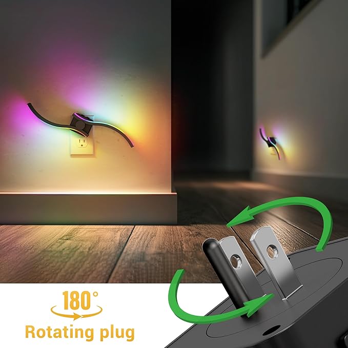 L LOHAS LED Night Light, 2 Pack Night Lights Plug into Wall, Modern Nightlight with Dusk to Dawn Sensor, 3000K & RBG Dimmable Wave Plug in Night Light, for Bedroom Bathroom Hallway