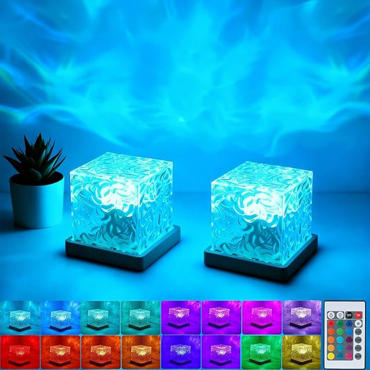 2Pack Aurora Ocean Wave Lights Projector(Touch & Remote), Cordless Rechargeable 16 Colors 4 Modes Northern Lights Dimmable Ambient Mood Lighting,Color Changing Night Light for Bedroom Shower (Large)