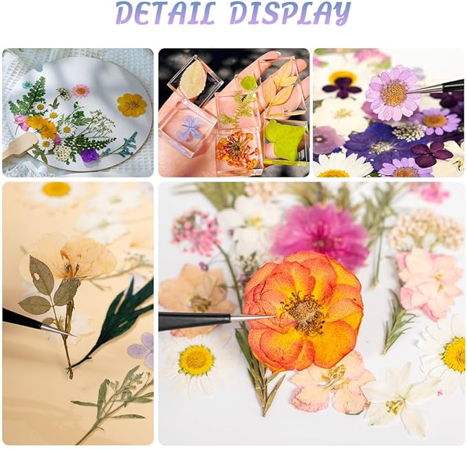 105Pcs Subtle Colors Flowers for Resin Model, Real Pressed Flowers Dry Leaves Bulk Natural Herbs Kit for Scrapbooking DIY Art Crafts, Epoxy Jewelry, Candle, Soap Making, Nails Decor