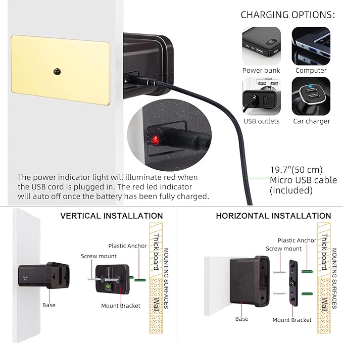 BIGMONAT USB Rechargeable Wireless Wall Light, Color Changing Sconce Light with Remote, Dimmable RGB Night Light for Hallway Bathroom Kids Bedroom Mood Lighting