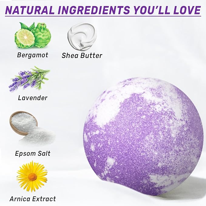 Arnica Bubble Bath Bombs Lavender Bergamot Essential Oils Luxurious Mega Foaming Bath Bombs for Dry Skin Nourishment Moisturizing Blissful Bath Gift