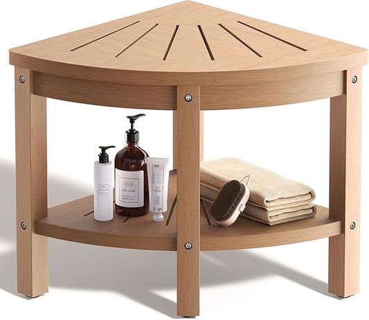 Shower Stool for Inside Shower, Corner Shower Stool, Shower Bench Seat with Storage Shelf for Shaving Legs Plastic Spa Bath Step Foot Rest for Bathroom Small Place