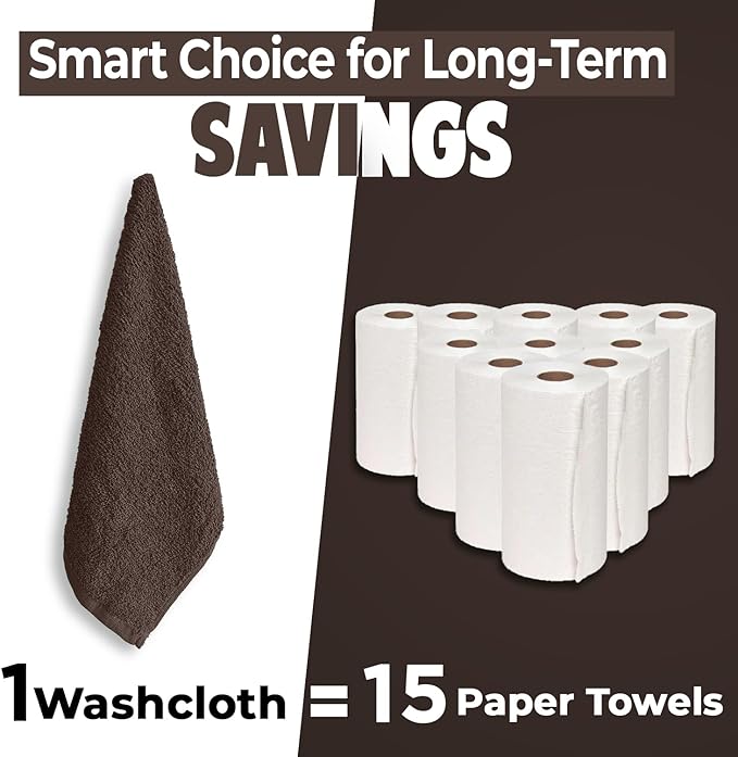 DAN RIVER 24 Pack Wash Cloths for Showering [12x12] - 100% Cotton Washcloths Premium Quality Flannel Face Cloths for Bathroom, Highly Absorbent and Soft Feel Wash Clothes, Brown