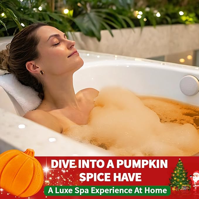 Bath Bombs Christmas Gifts for Women & Men Pumpkin Spice - Stocking Stuffers for Teen Girls Giftable Packaging, Natural Organic Relaxing, Vanilla/Coffee/Cinnamon/Nutneg Scent, White Elephant Gifts