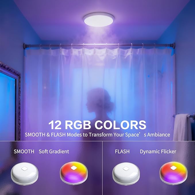 Shower Lamp Waterproof Lights for Inside Shower LED Bathroom Shower Lights Lamp with Wireless Rechargeable Mood Lighting Stick-On Closet Light for Bathtub Spa Ambiance Remote Control(2-Pack)