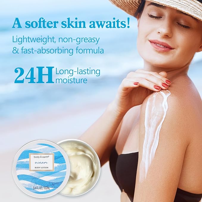 Bath and Body Gift Set for Women, Body & Earth Ocean Gift Basket, 7 Pcs Bath Sets for Women Gift with Bubble Bath, Body Lotion, Scented Candle, Spa Kit for Women, Christmas Gifts for Mom