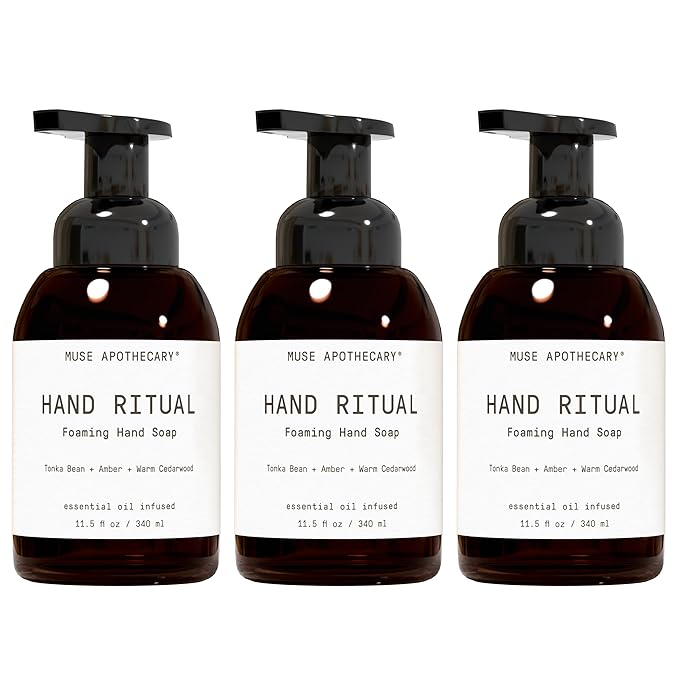 Muse Apothecary Hand Ritual - Aromatic and Nourishing Foaming Hand Soap, Infused with Aromatherapy Essential Oils - USDA Certified Biobased - 11.5 oz, Tonka Bean + Amber + Warm Cedarwood, 3 Pack