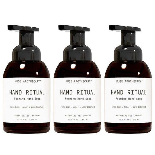 Muse Apothecary Hand Ritual - Aromatic and Nourishing Foaming Hand Soap, Infused with Aromatherapy Essential Oils - USDA Certified Biobased - 11.5 oz, Tonka Bean + Amber + Warm Cedarwood, 3 Pack